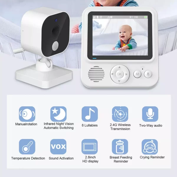 Baby Monitor 2.8 Inch Video Wireless 2 Way Talk IPS Screen Lullaby Night Vision - Image 3